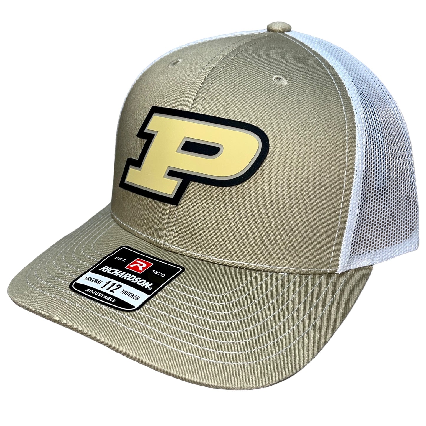 Purdue Boilermakers 3D Snapback Trucker Hat- Tan/ White - Ten Gallon Hat Co.