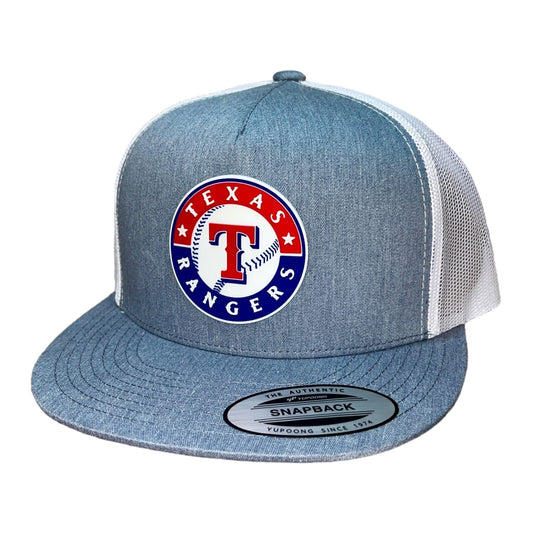 Texas Rangers 3D YP Snapback Flat Bill Trucker Hat- Heather Grey/ White