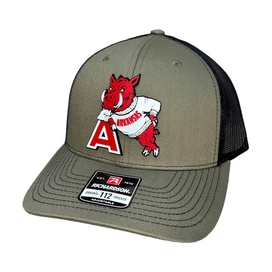 Arkansas Razorbacks- Leaning A 3D Snapback Trucker Hat- Loden/ Black