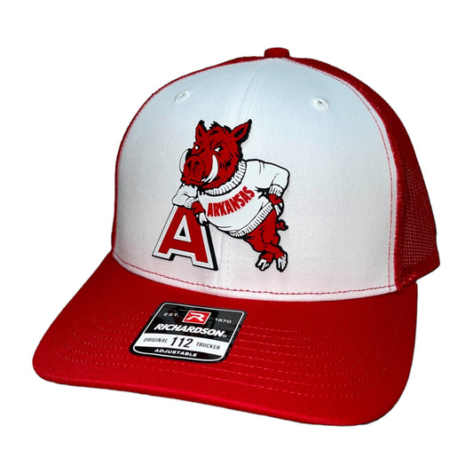 Arkansas Razorbacks- Leaning A 3D Snapback Trucker Hat- White/ Red