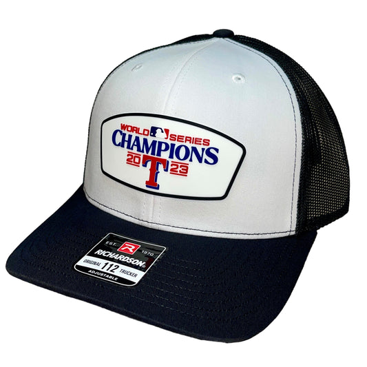 Texas Rangers 2023 World Series Champions 3D Snapback Trucker Hat- White/ Black