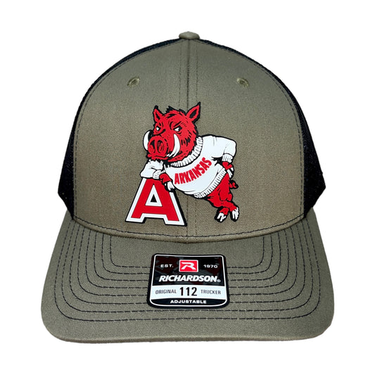 Arkansas Razorbacks- Leaning A 3D Snapback Trucker Hat- Loden/ Black