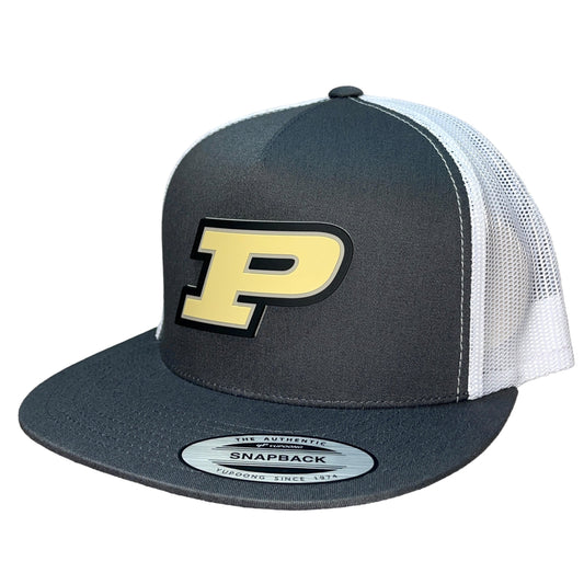 Purdue Boilermakers 3D YP Snapback Flat Bill Trucker Hat- Charcoal/ White - Ten Gallon Hat Co.