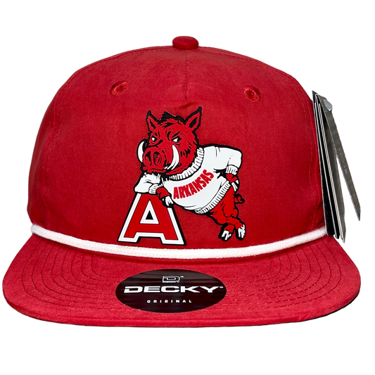 Arkansas Razorbacks- Leaning A 3D Classic Rope Hat- Red/ White - Ten Gallon Hat Co.