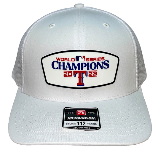 Texas Rangers 2023 World Series Champions 3D Snapback Trucker Hat- White