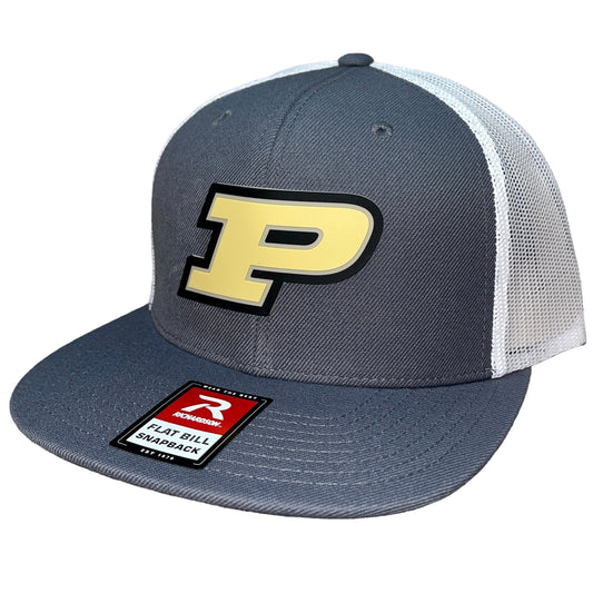 Purdue Boilermakers 3D Wool Blend Flat Bill Hat- Charcoal/ White - Ten Gallon Hat Co.