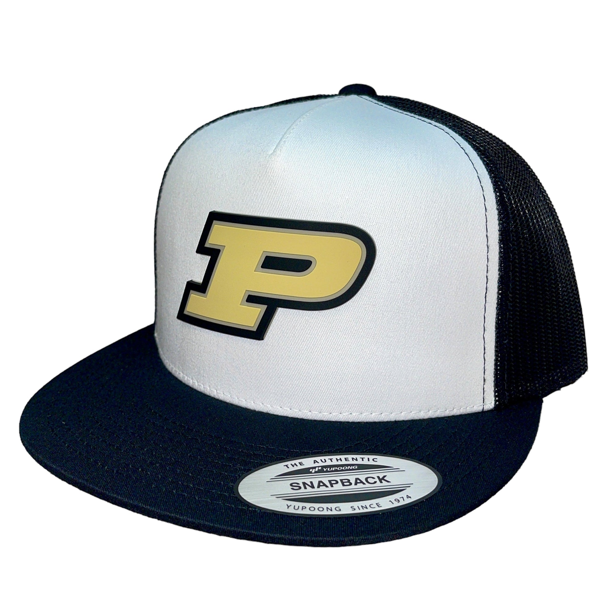 Purdue Boilermakers 3D YP Snapback Flat Bill Trucker Hat- White/ Black - Ten Gallon Hat Co.