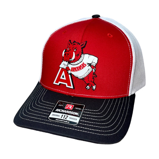 Arkansas Razorbacks- Leaning A 3D Snapback Trucker Hat- Red/ White/ Black