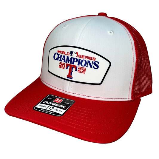 Texas Rangers 2023 World Series Champions 3D Snapback Trucker Hat- White/ Red