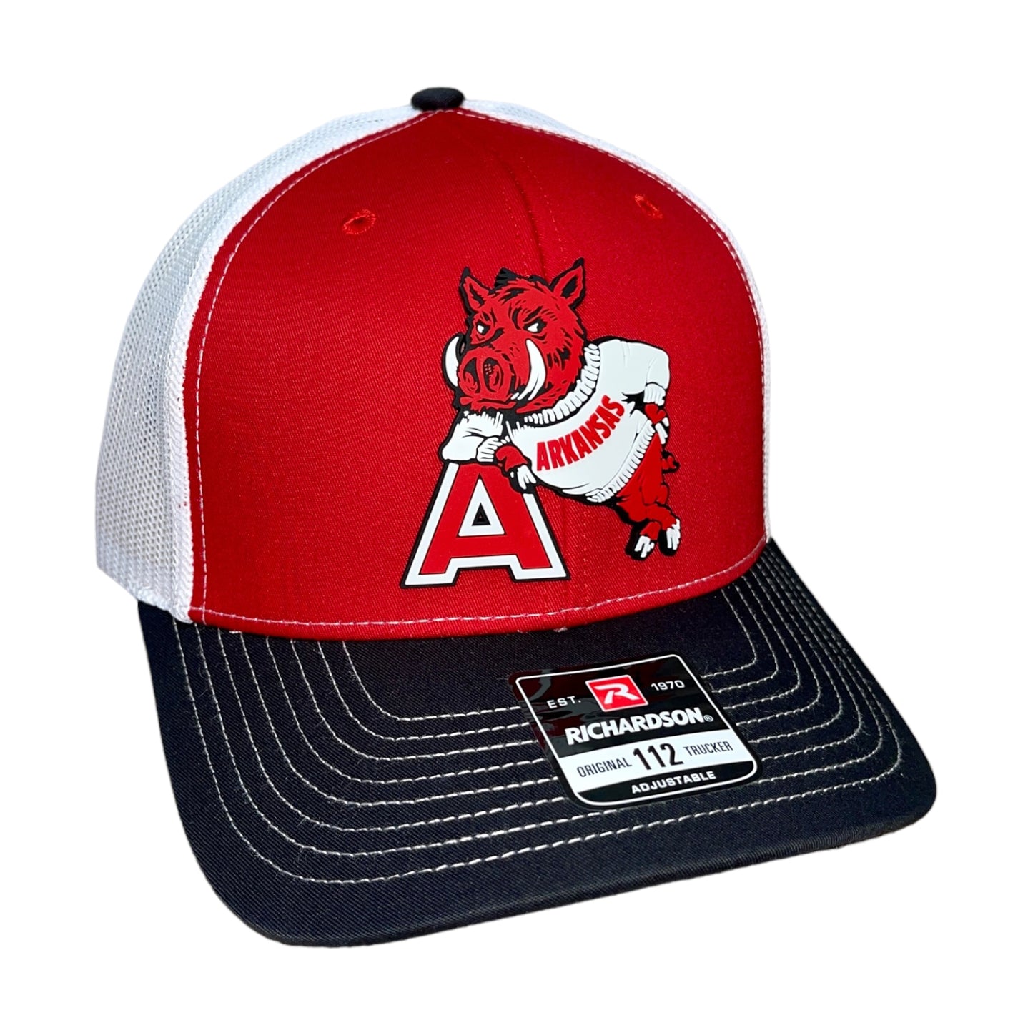 Arkansas Razorbacks- Leaning A 3D Snapback Trucker Hat- Red/ White/ Black