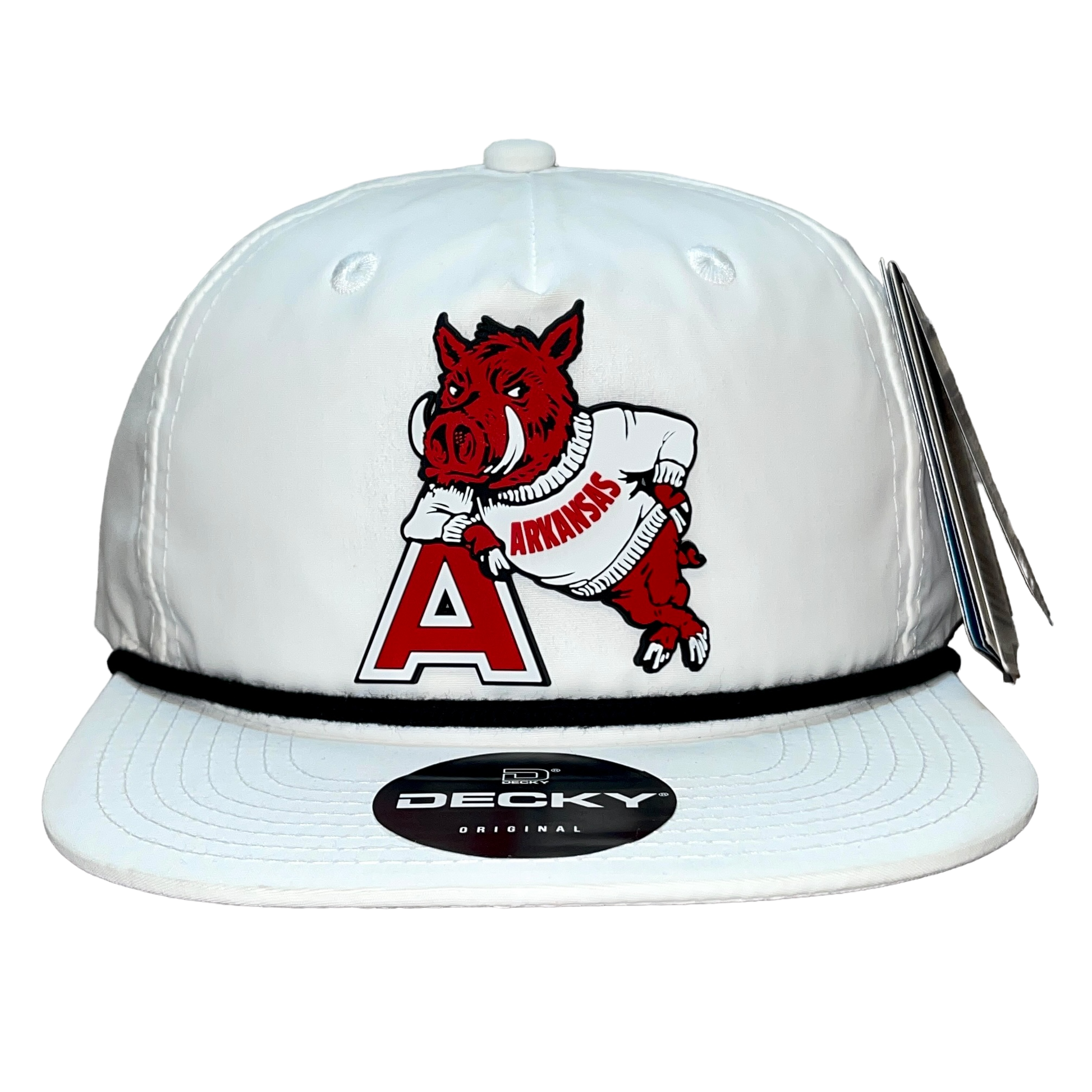 Arkansas Razorbacks- Leaning A 3D Classic Rope Hat- White/ Black - Ten Gallon Hat Co.