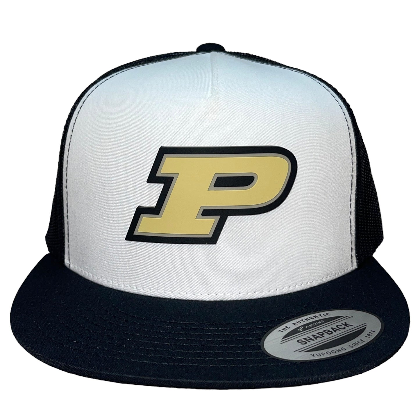 Purdue Boilermakers 3D YP Snapback Flat Bill Trucker Hat- White/ Black - Ten Gallon Hat Co.