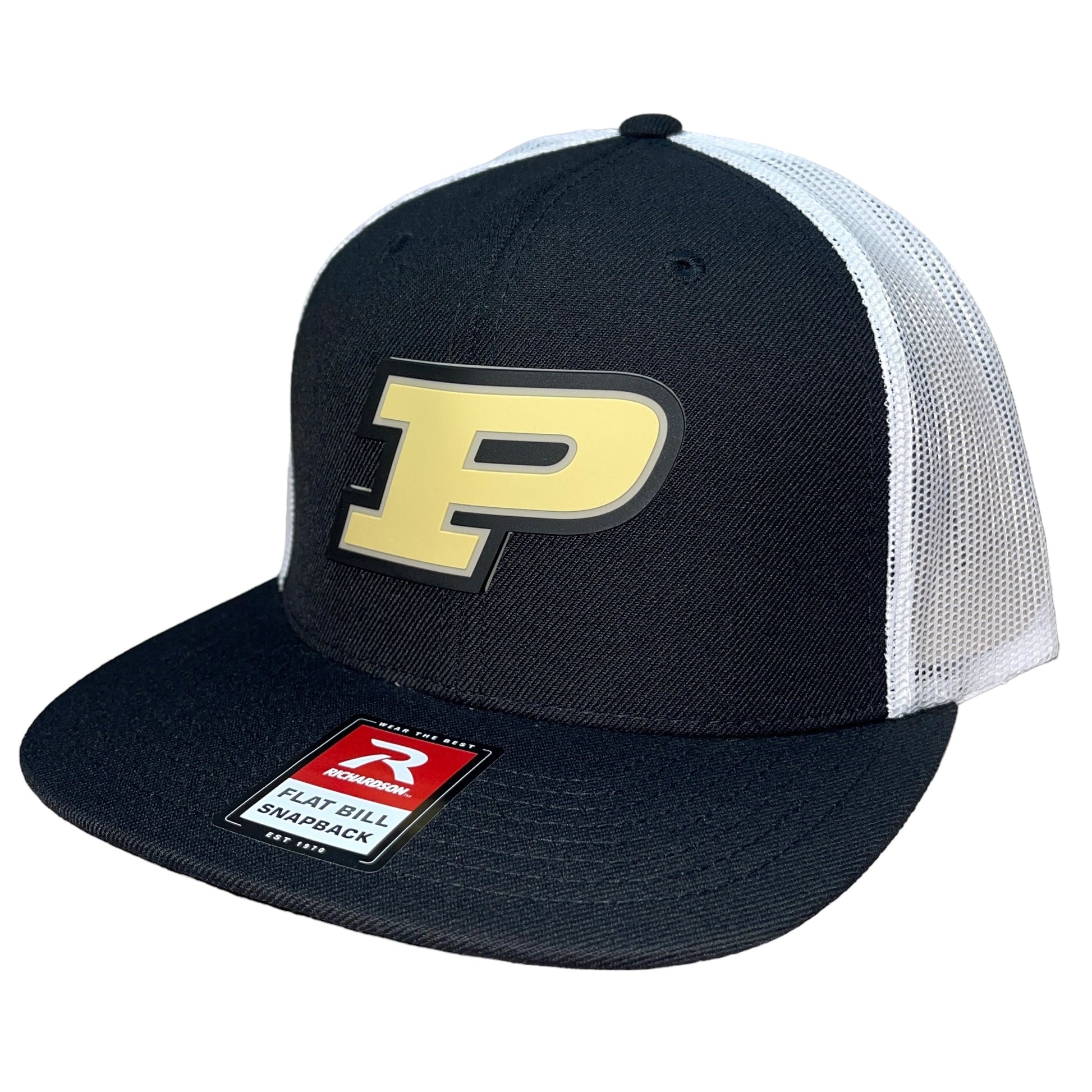 Purdue Boilermakers 3D Wool Blend Flat Bill Hat- Black/ White - Ten Gallon Hat Co.