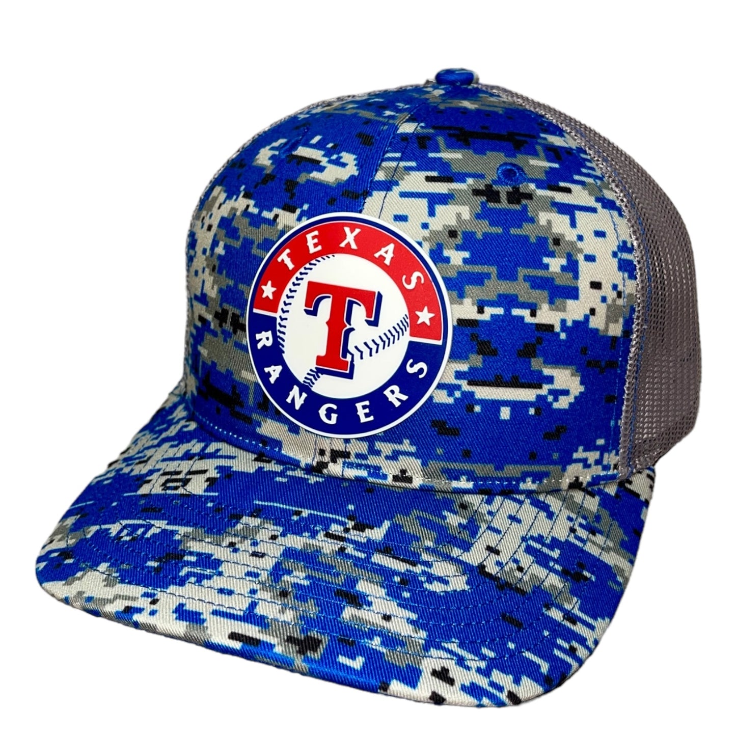 Texas Rangers 3D Snapback Trucker Hat- Royal Digital Camo