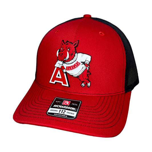 Arkansas Razorbacks- Leaning A 3D Snapback Trucker Hat- Red/ Black