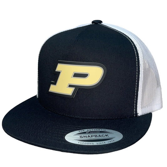 Purdue Boilermakers 3D YP Snapback Flat Bill Trucker Hat- Black/ White - Ten Gallon Hat Co.