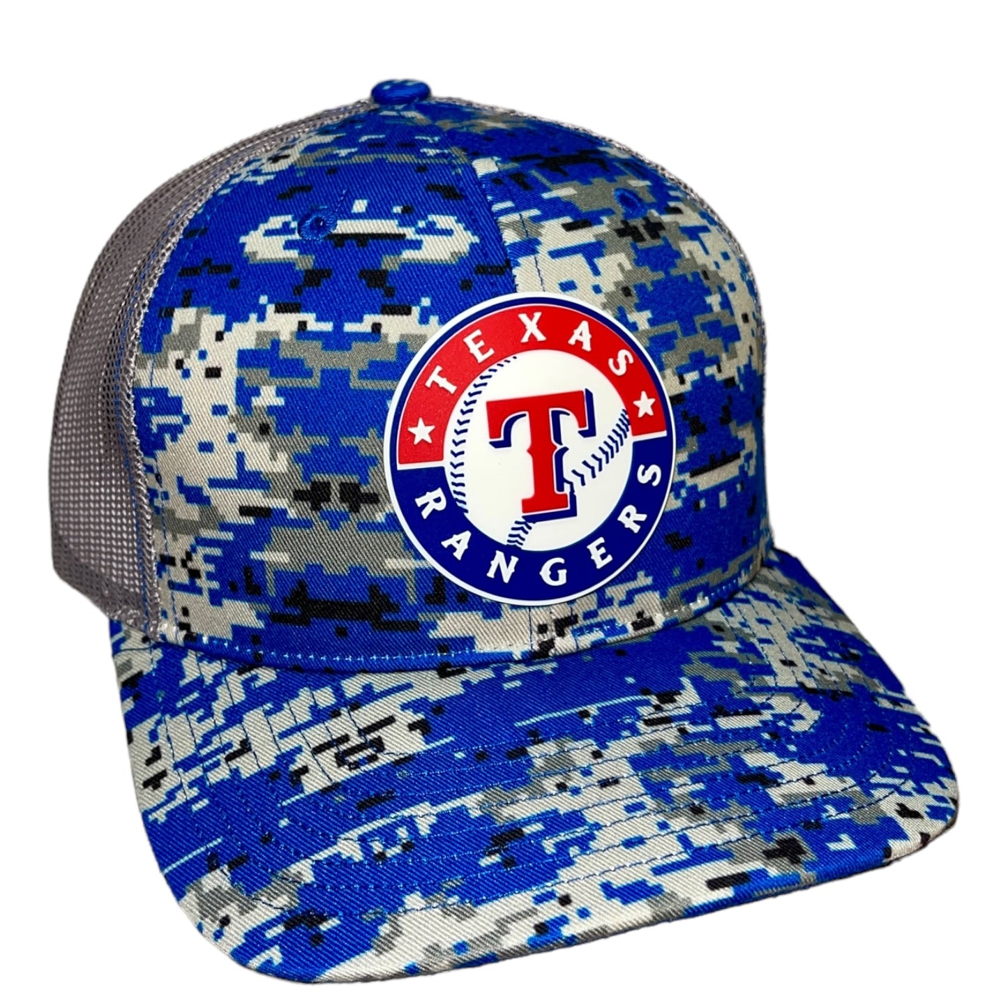 Texas Rangers 3D Snapback Trucker Hat- Royal Digital Camo