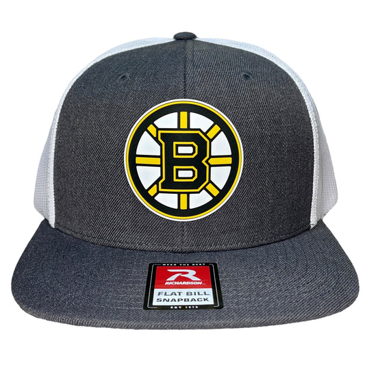 Boston Bruins 3D Wool Blend Flat Bill Hat- Heather Charcoal/ White - Ten Gallon Hat Co.