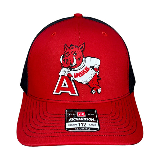 Arkansas Razorbacks- Leaning A 3D Snapback Trucker Hat- Red/ Black