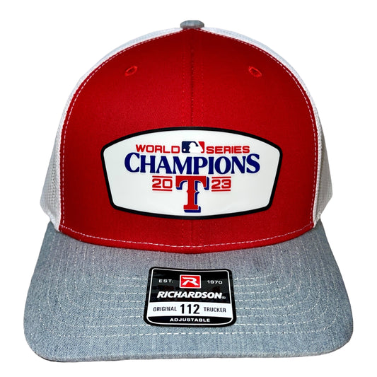 Texas Rangers 2023 World Series Champions 3D Snapback Trucker Hat- Red/ White/ Heather Grey