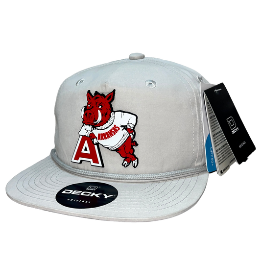 Arkansas Razorbacks- Leaning A 3D Classic Rope Hat- Grey - Ten Gallon Hat Co.