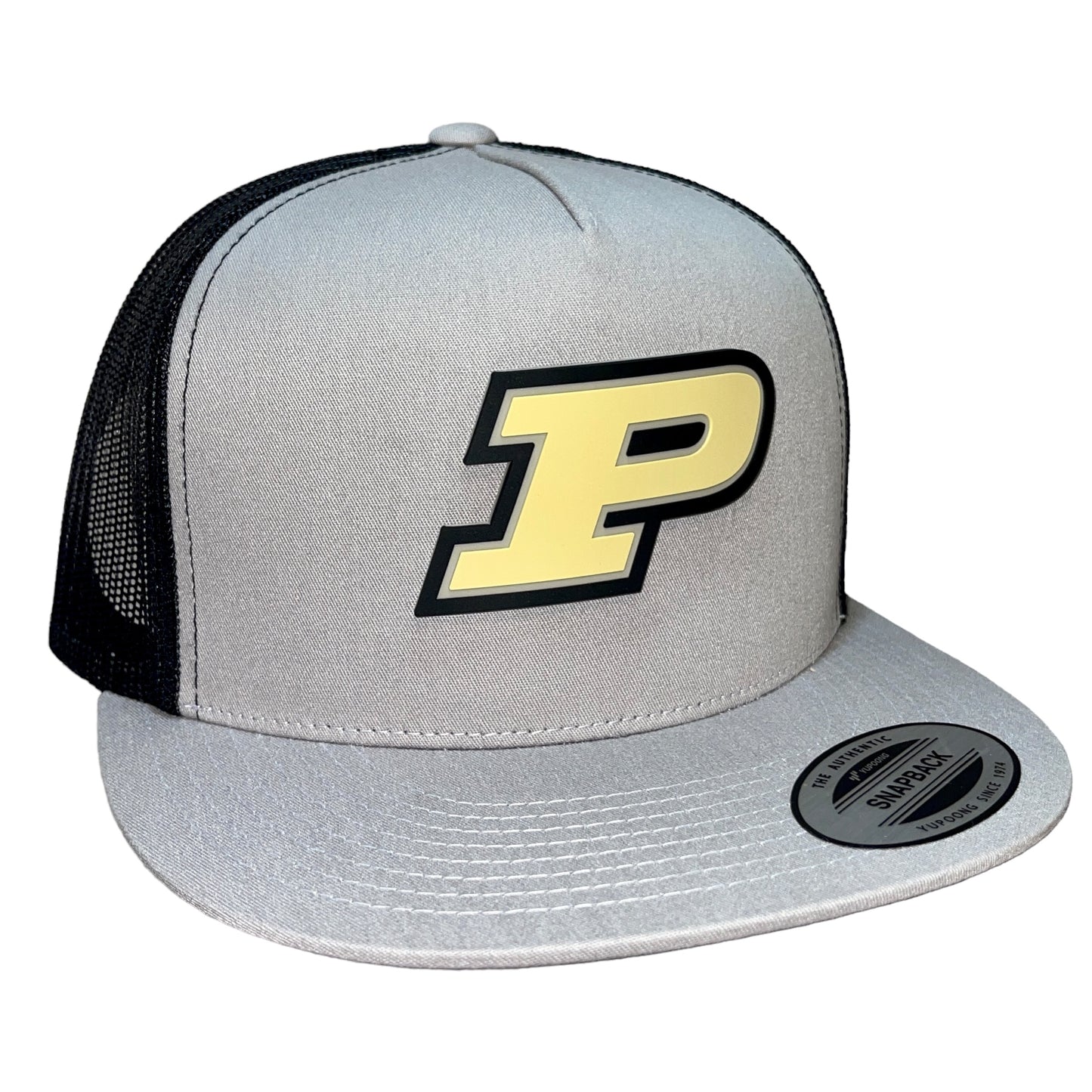 Purdue Boilermakers 3D YP Snapback Flat Bill Trucker Hat- Silver/ Black - Ten Gallon Hat Co.