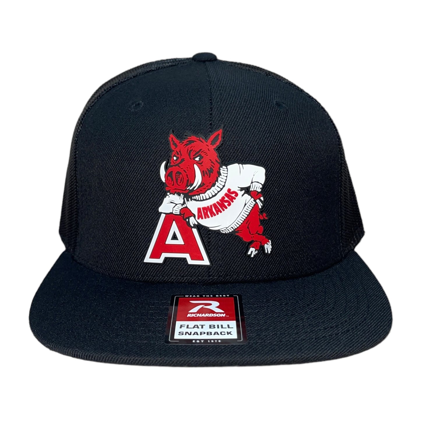 Arkansas Razorbacks- Leaning A 3D Wool Blend Flat Bill Hat- Black