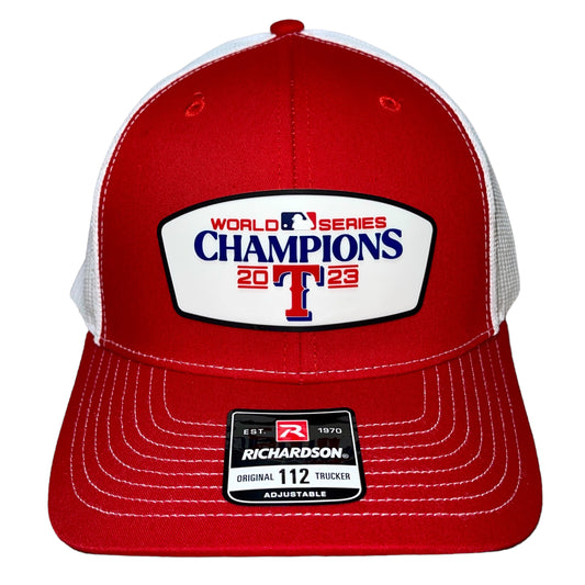 Texas Rangers 2023 World Series Champions 3D Snapback Trucker Hat- Red/ White