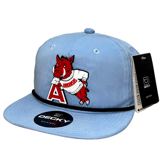 Arkansas Razorbacks- Leaning A 3D Classic Rope Hat- Sky/ Black - Ten Gallon Hat Co.