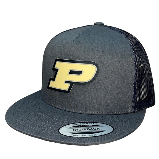 Purdue Boilermakers 3D YP Snapback Flat Bill Trucker Hat- Charcoal/ Black - Ten Gallon Hat Co.