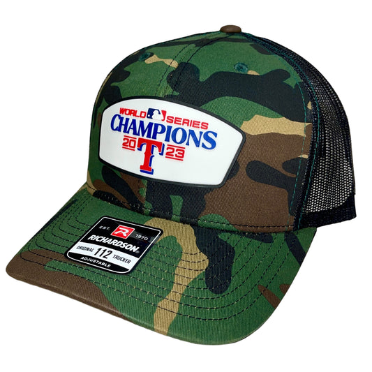 Texas Rangers 2023 World Series Champion 3D Snapback Trucker Hat- Army Camo/ Black