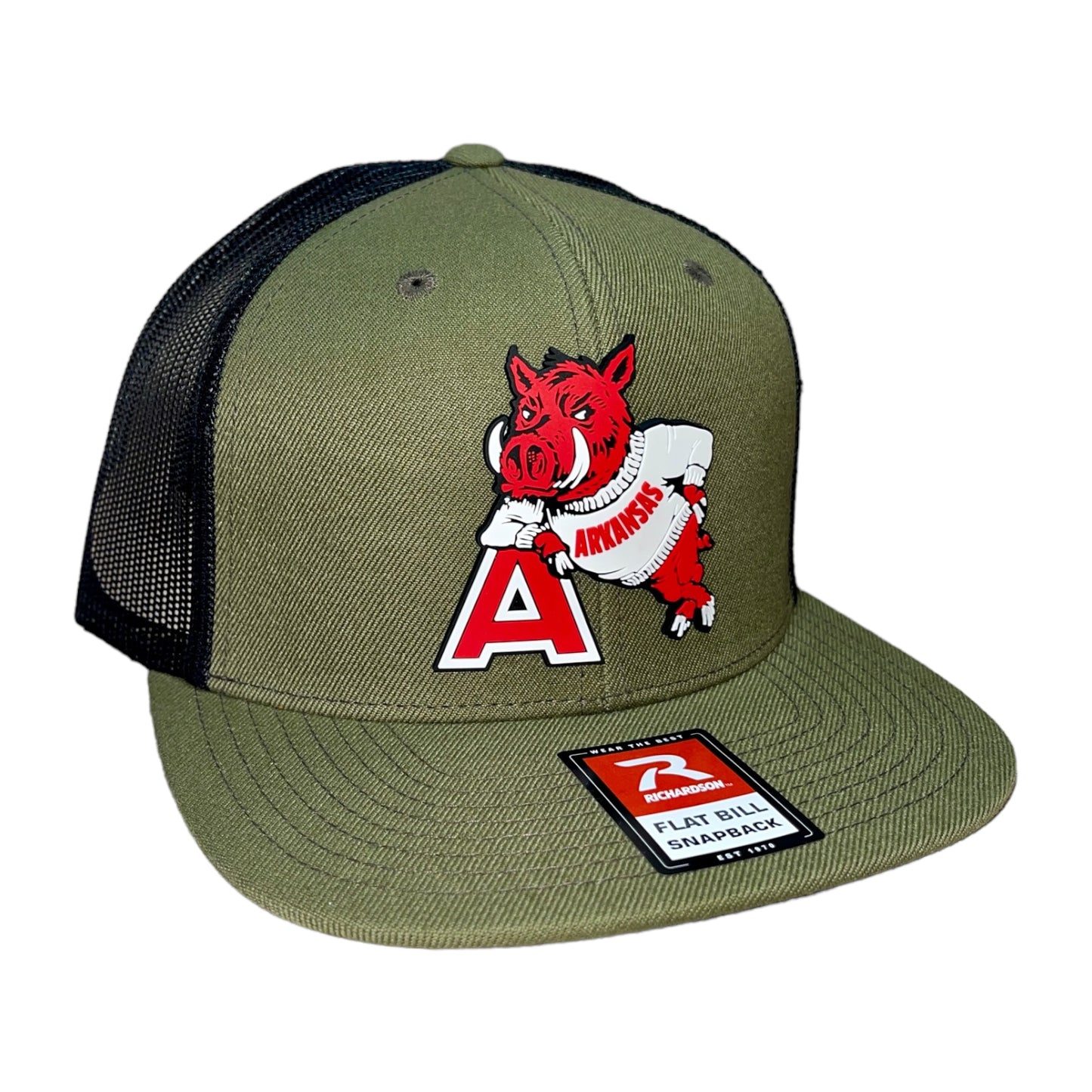 Arkansas Razorbacks- Leaning A 3D Wool Blend Flat Bill Hat- Loden/ Black