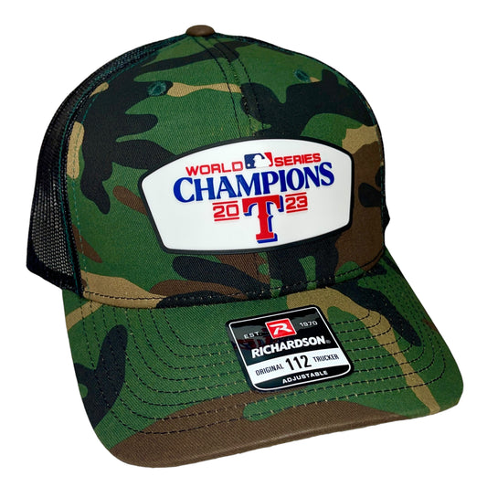 Texas Rangers 2023 World Series Champion 3D Snapback Trucker Hat- Army Camo/ Black