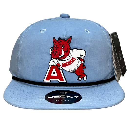 Arkansas Razorbacks- Leaning A 3D Classic Rope Hat- Sky/ Black - Ten Gallon Hat Co.