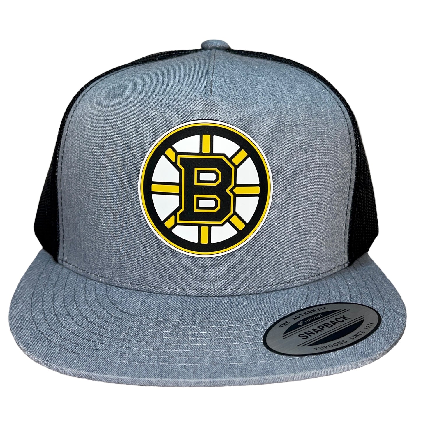Boston Bruins 3D YP Snapback Flat Bill Trucker Hat- Heather Grey/ Black - Ten Gallon Hat Co.