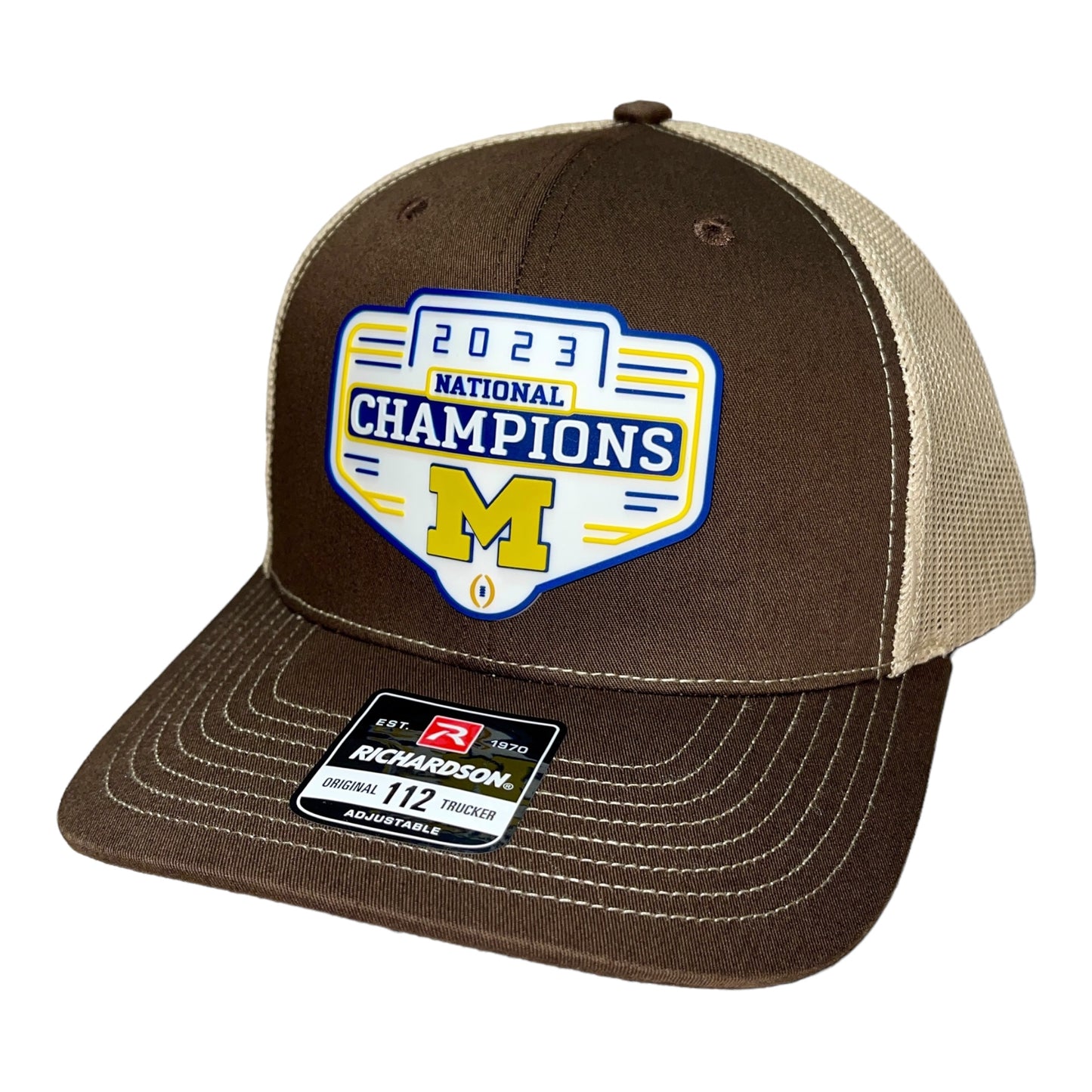 Michigan Wolverines 2023 National Champions 3D Snapback Trucker Hat- Brown/ Tan