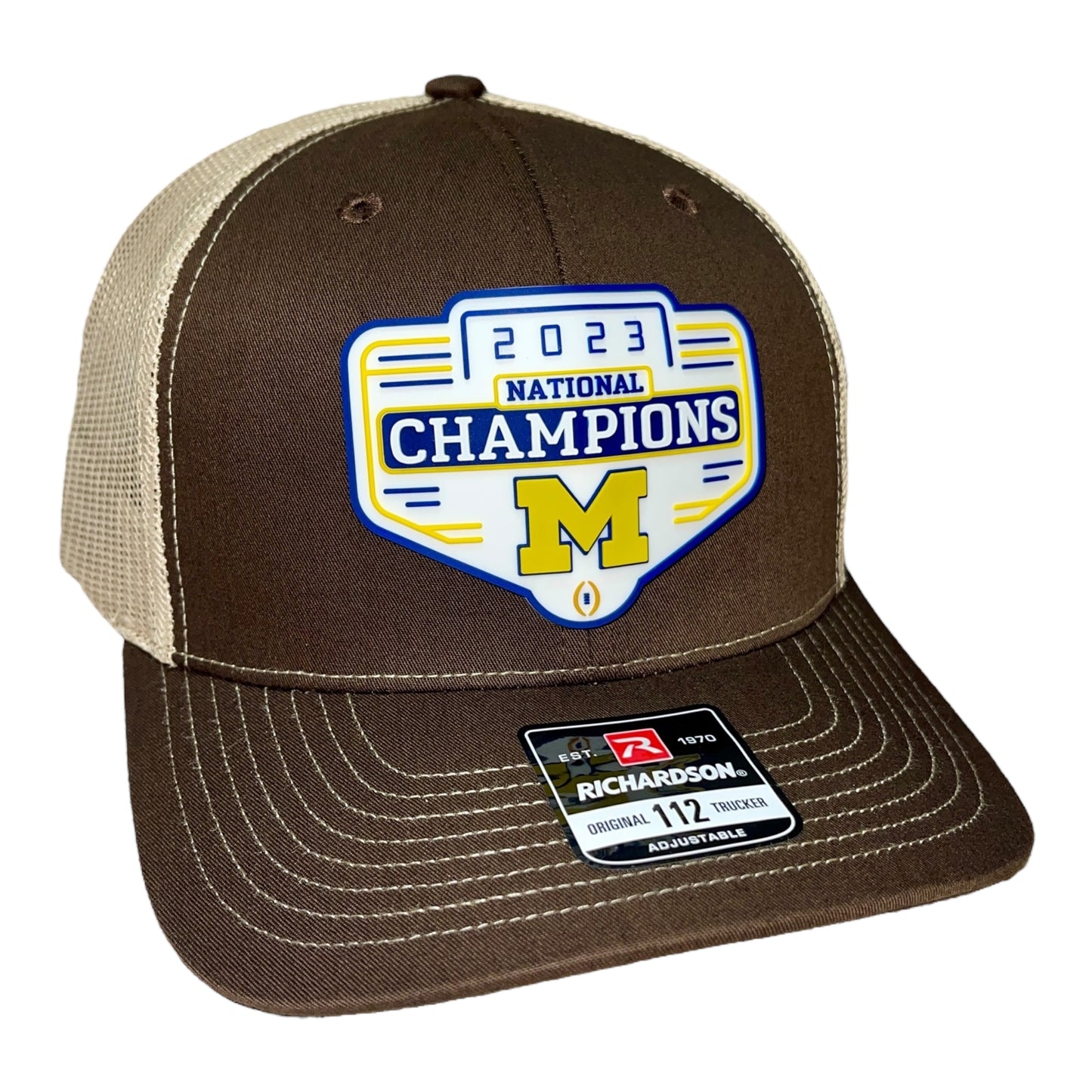 Michigan Wolverines 2023 National Champions 3D Snapback Trucker Hat- Brown/ Tan