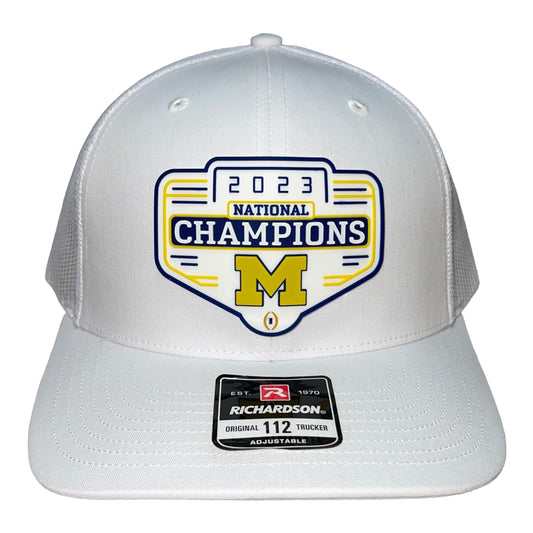 Michigan Wolverines 2023 National Champions 3D Snapback Trucker Hat- White