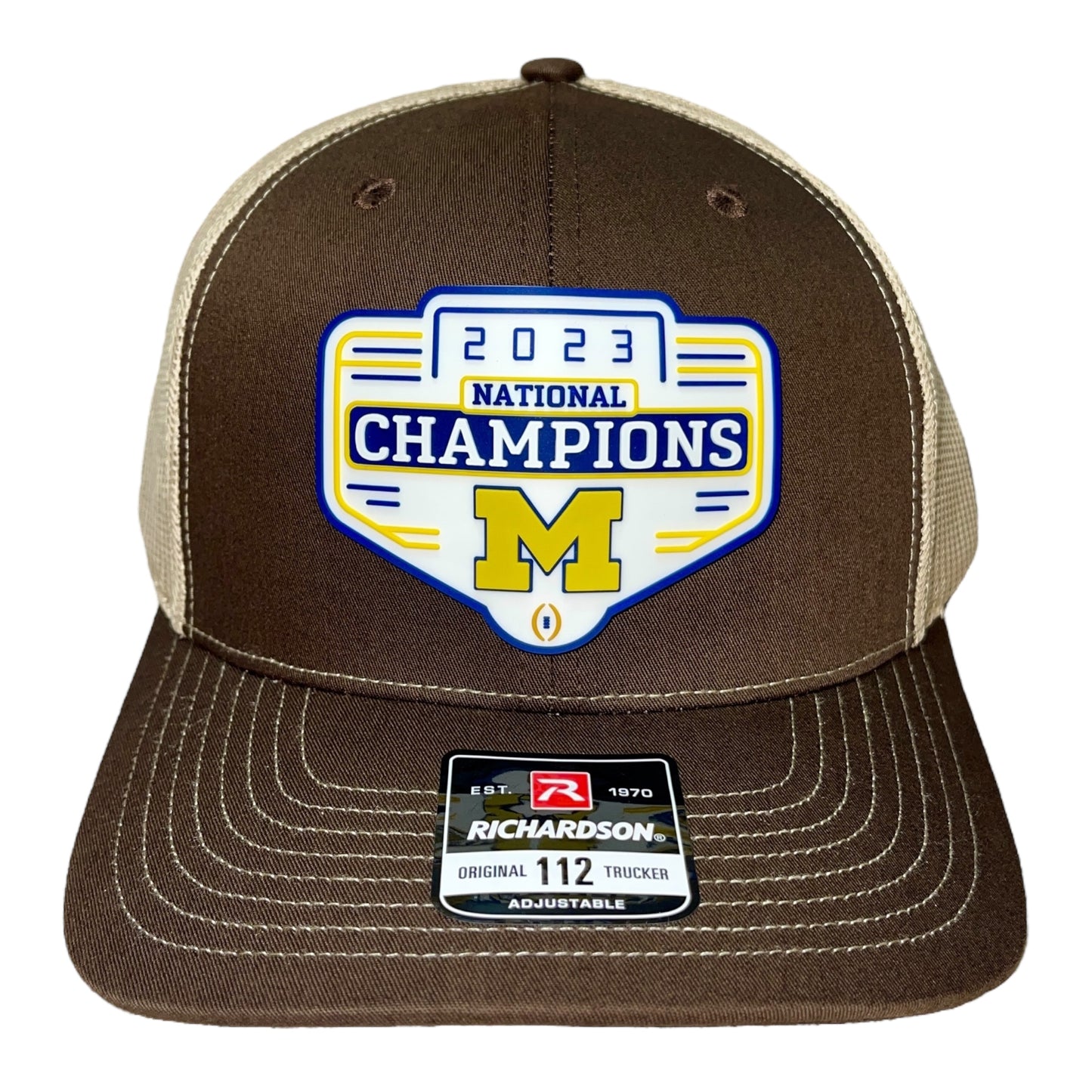 Michigan Wolverines 2023 National Champions 3D Snapback Trucker Hat- Brown/ Tan