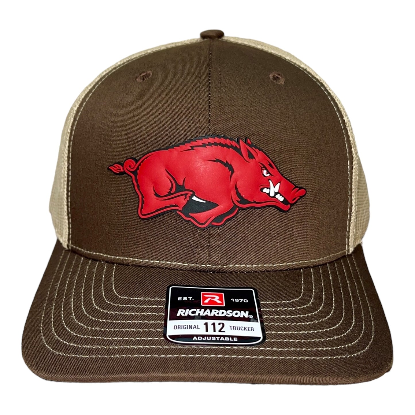 Arkansas Razorbacks 3D Patch Snapback Trucker Hat- Brown/ Khaki