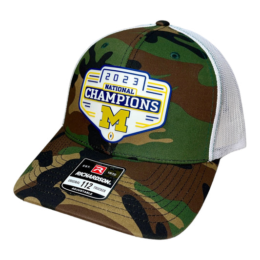 Michigan Wolverines 2023 National Champions 3D Snapback Trucker Hat- Army Camo/ White