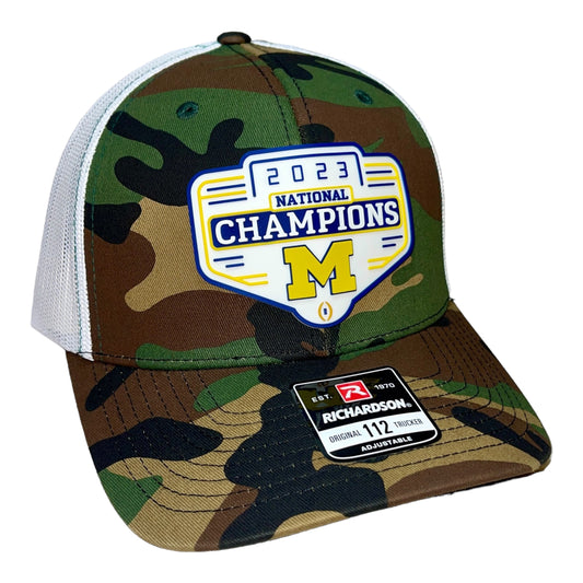 Michigan Wolverines 2023 National Champions 3D Snapback Trucker Hat- Army Camo/ White