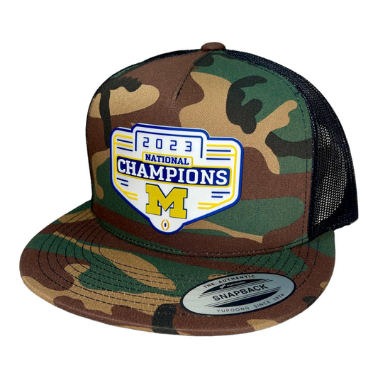 Michigan Wolverines 2023 National Champions 3D YP Snapback Flat Bill Trucker Hat- Army Camo/ Black