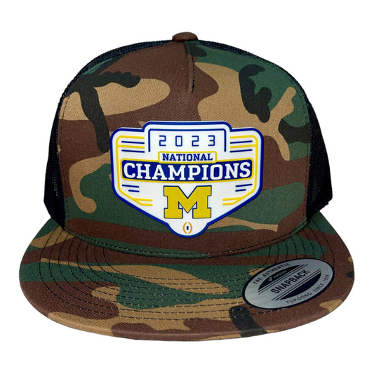 Michigan Wolverines 2023 National Champions 3D YP Snapback Flat Bill Trucker Hat- Army Camo/ Black