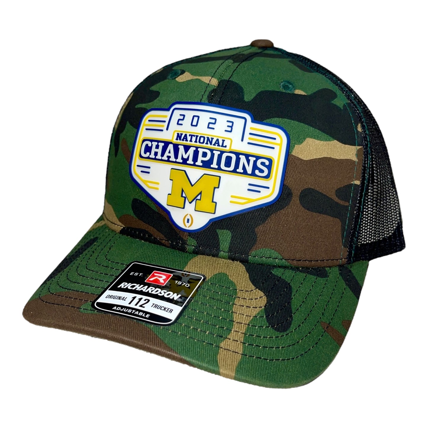 Michigan Wolverines 2023 National Champions 3D Snapback Trucker Hat- Army Camo/ Black