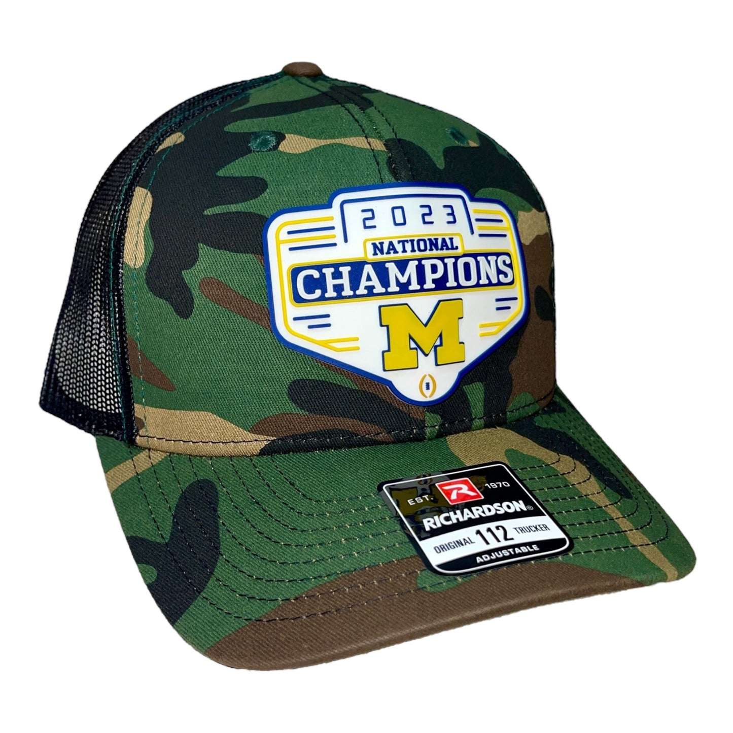 Michigan Wolverines 2023 National Champions 3D Snapback Trucker Hat- Army Camo/ Black