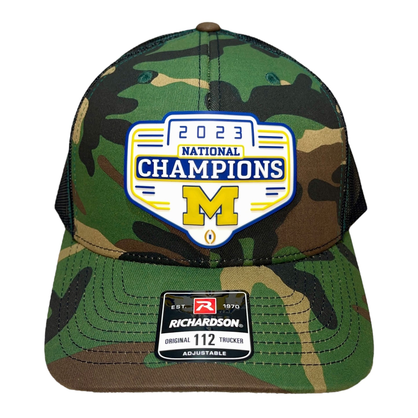 Michigan Wolverines 2023 National Champions 3D Snapback Trucker Hat- Army Camo/ Black