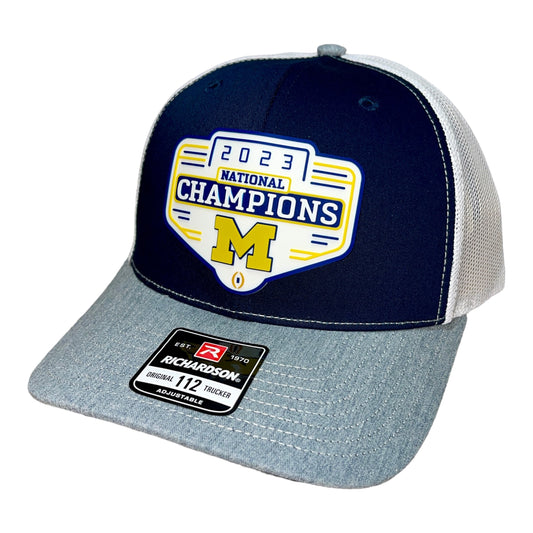 Michigan Wolverines 2023 National Champions 3D Snapback Trucker Hat- Navy/ White/ Grey