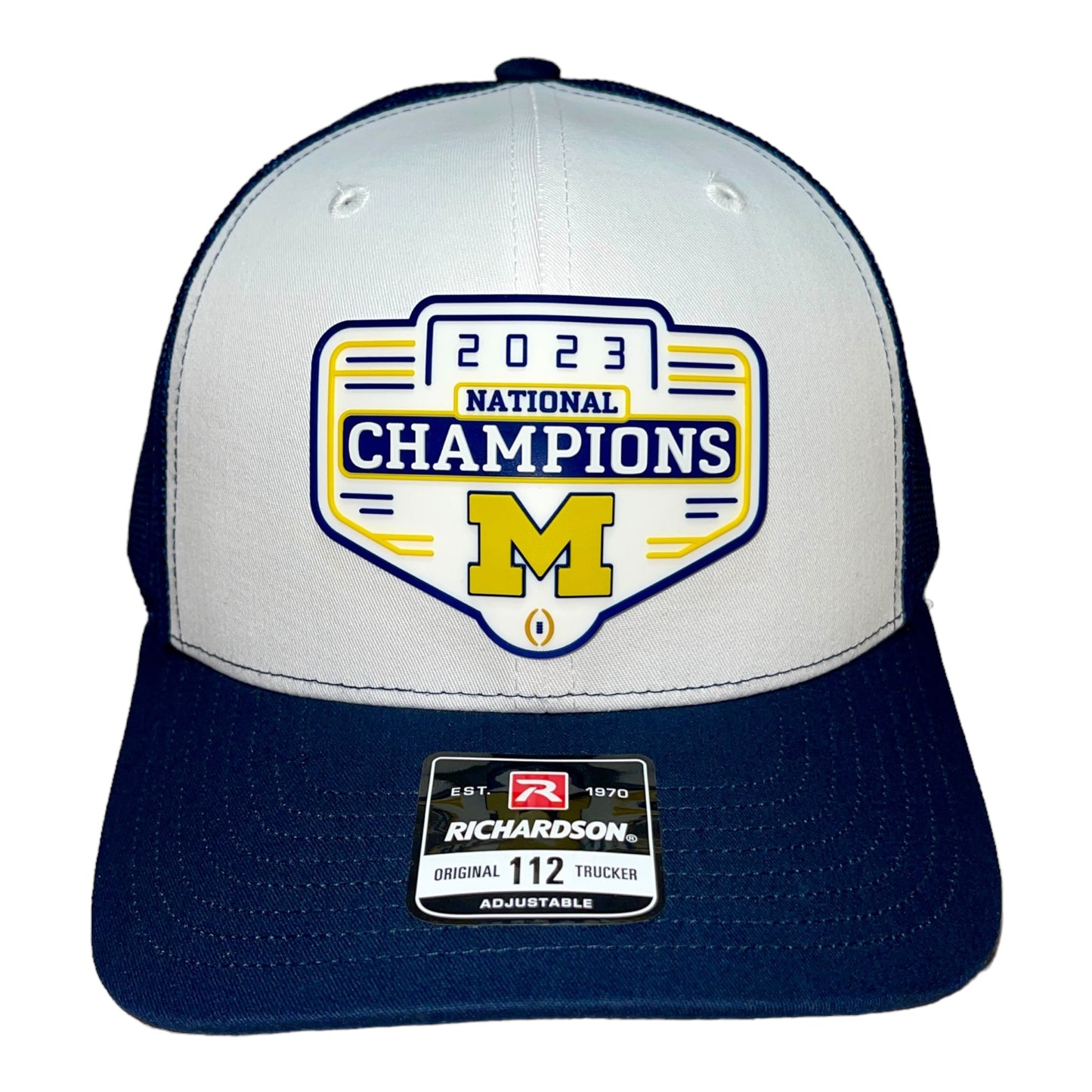 Michigan Wolverines 2023 National Champions 3D Snapback Trucker Hat- White/ Navy