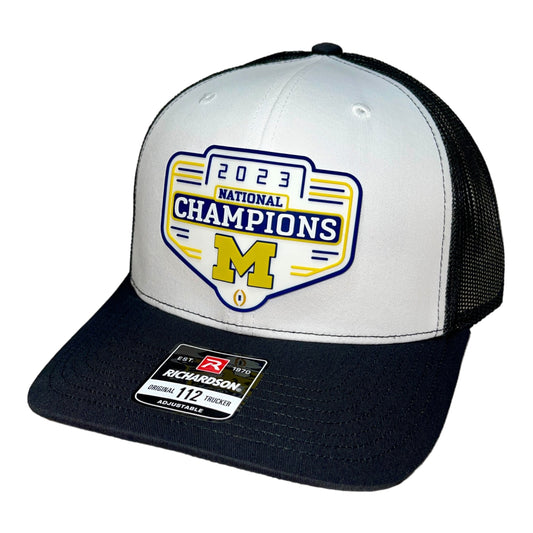 Michigan Wolverines 2023 National Champions 3D Snapback Trucker Hat- White/ Black